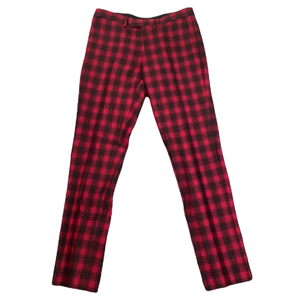 J. Crew Red and Black Plaid Slim Dress Pants